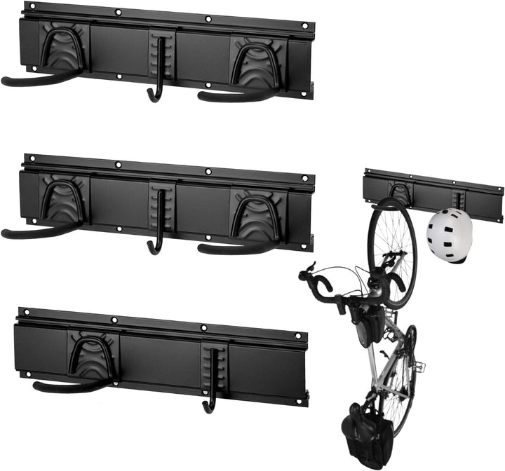 QWORK® Verstellbare Fahrradaufhängung für 5 Fahrräder und 3 Helme, Fahrräder Vertikal Wandhalterung,