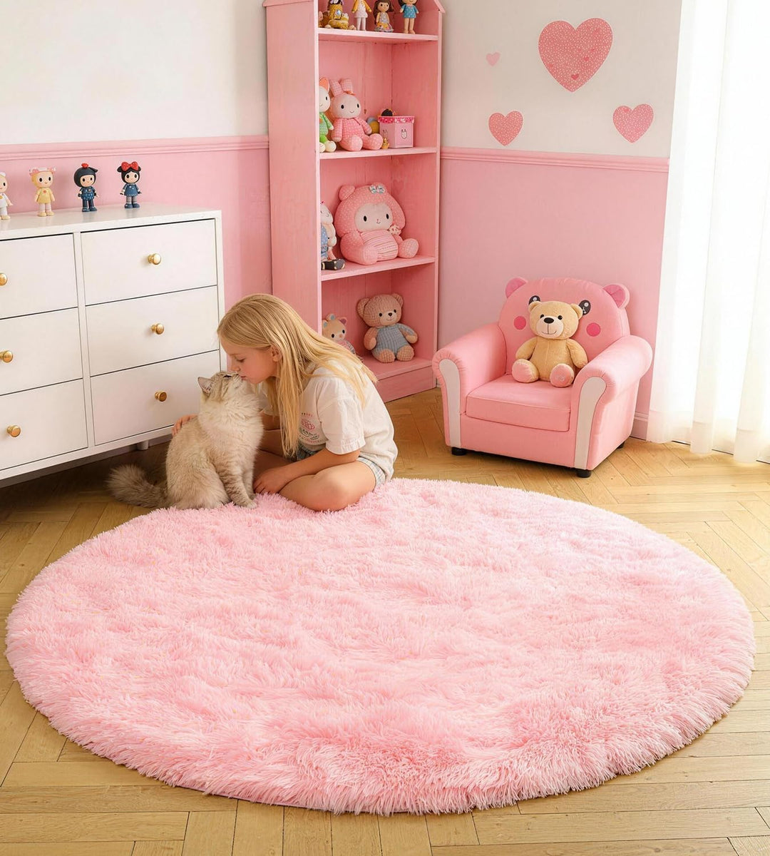 VOFUSHON Schlafzimmer Shaggy Plüsch runden Teppich Bunte Batik Faux Flauschiger Samt Moderne Innente