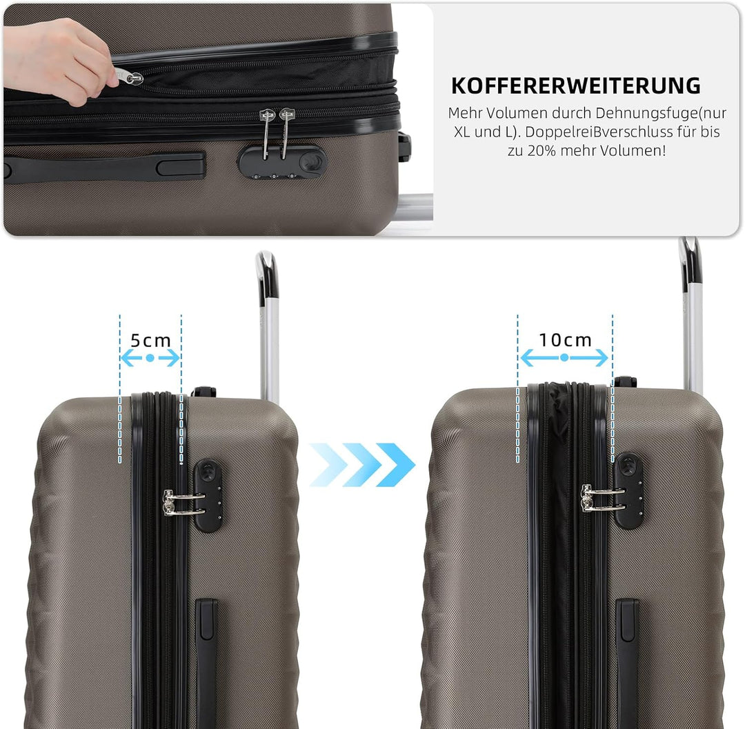 BEIBYE Zwillingsrollen 2066 Hartschale Trolley Koffer Reisekoffer Gepäck M-L-XL-Set (Coffee, XL) Cof