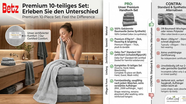 Betz 10er Premium Frottier Handtuch-Set - 2X Duschtücher - 4X Handtücher - 2X Gästetücher - 2X Wasch