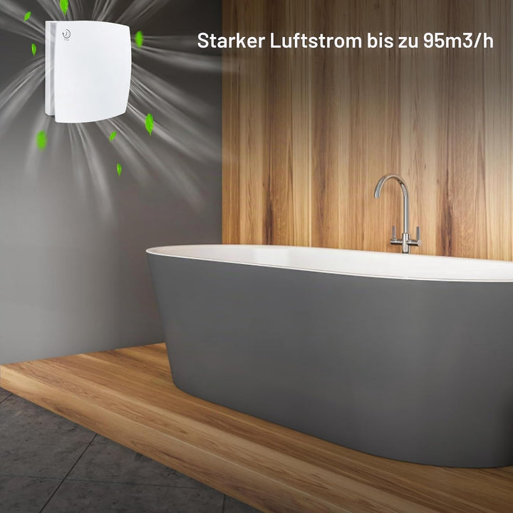 Anesty Badlüfter 100mm mit Nachlauf, 95m³/h 12W Abluftventilator Leiser Wandventilator WandLüfter mi