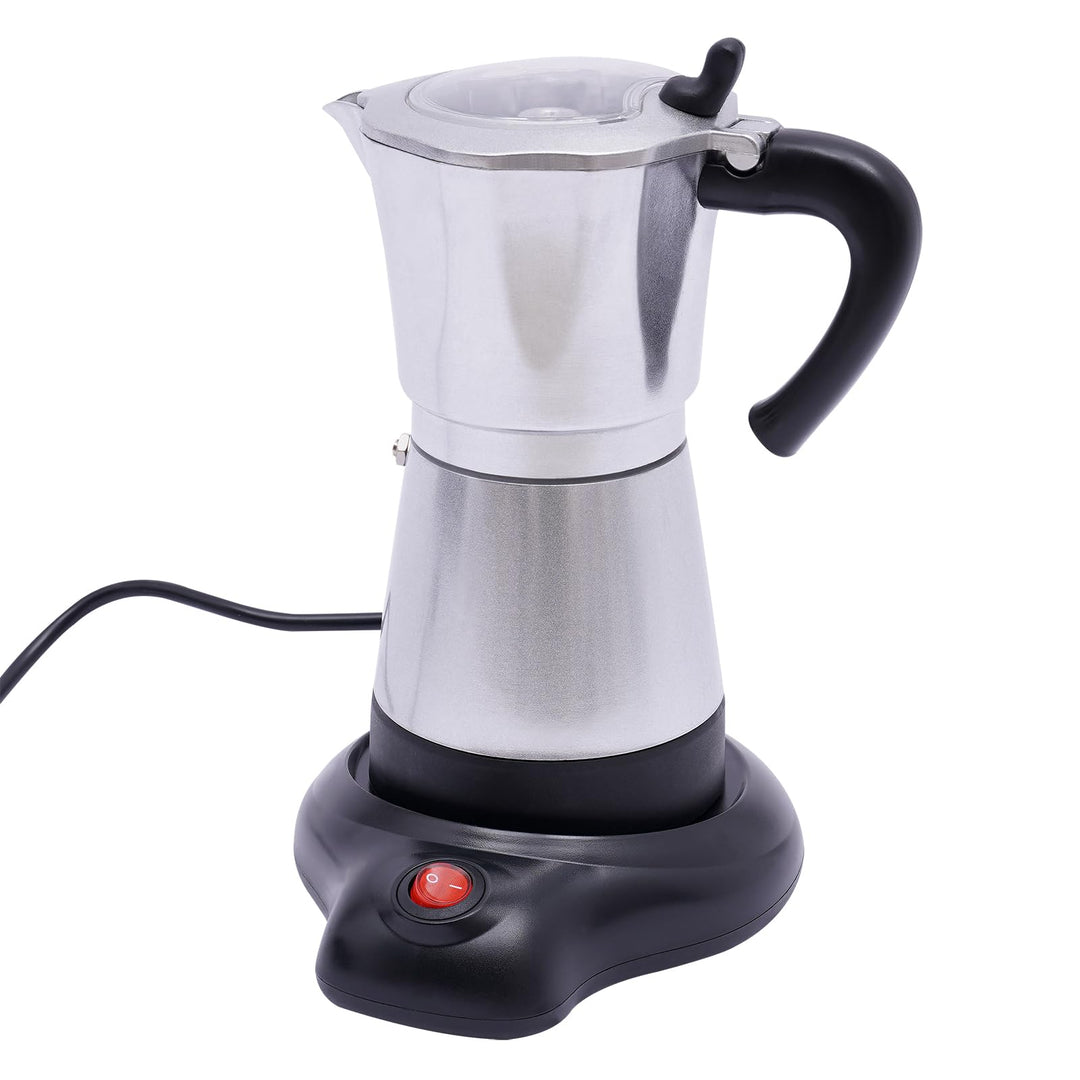 Espressokocher für 6 Tassen, 480W 300ml Elektrische Kaffeekocher mit 360° Basis Espressokanne Moka-K