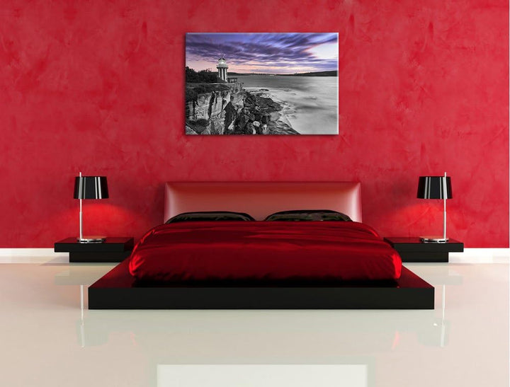 Leuchtturm an Klippe schwarz/weiss Format: 100x70 auf Leinwand, XXL riesige Bilder fertig gerahmt mi