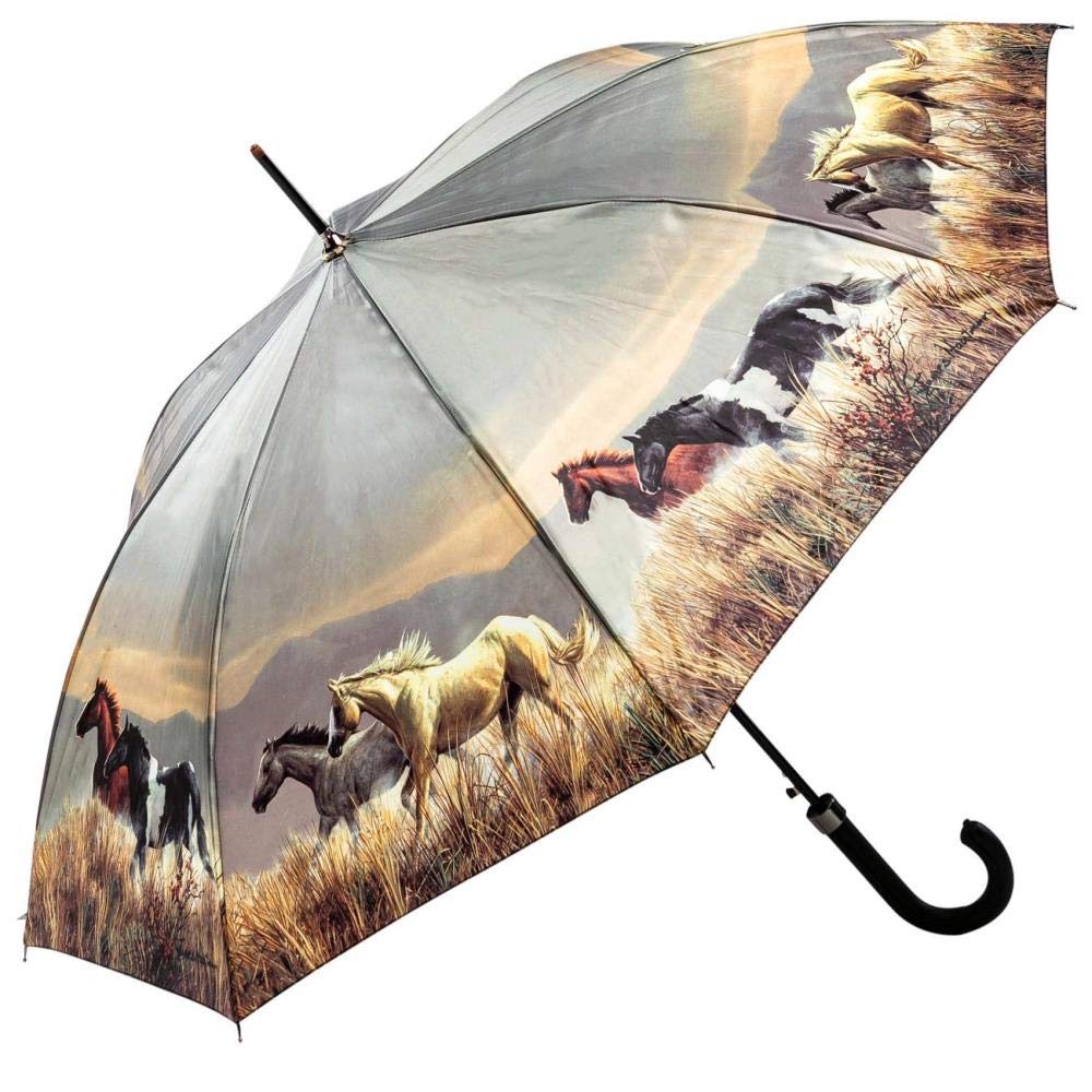 LUCKYWEATHER Regenschirm Stockschirm Damen Motiv Pferde Auf-Automatik I Stockregenschirm gross und s
