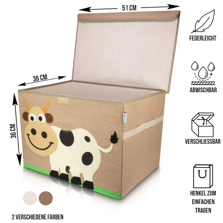 Aufbewahrungsbox Kinder gross 51 x 36 x 36 I Spielzeugkiste I Kiste mit Deckel für Kinderzimmer I Au