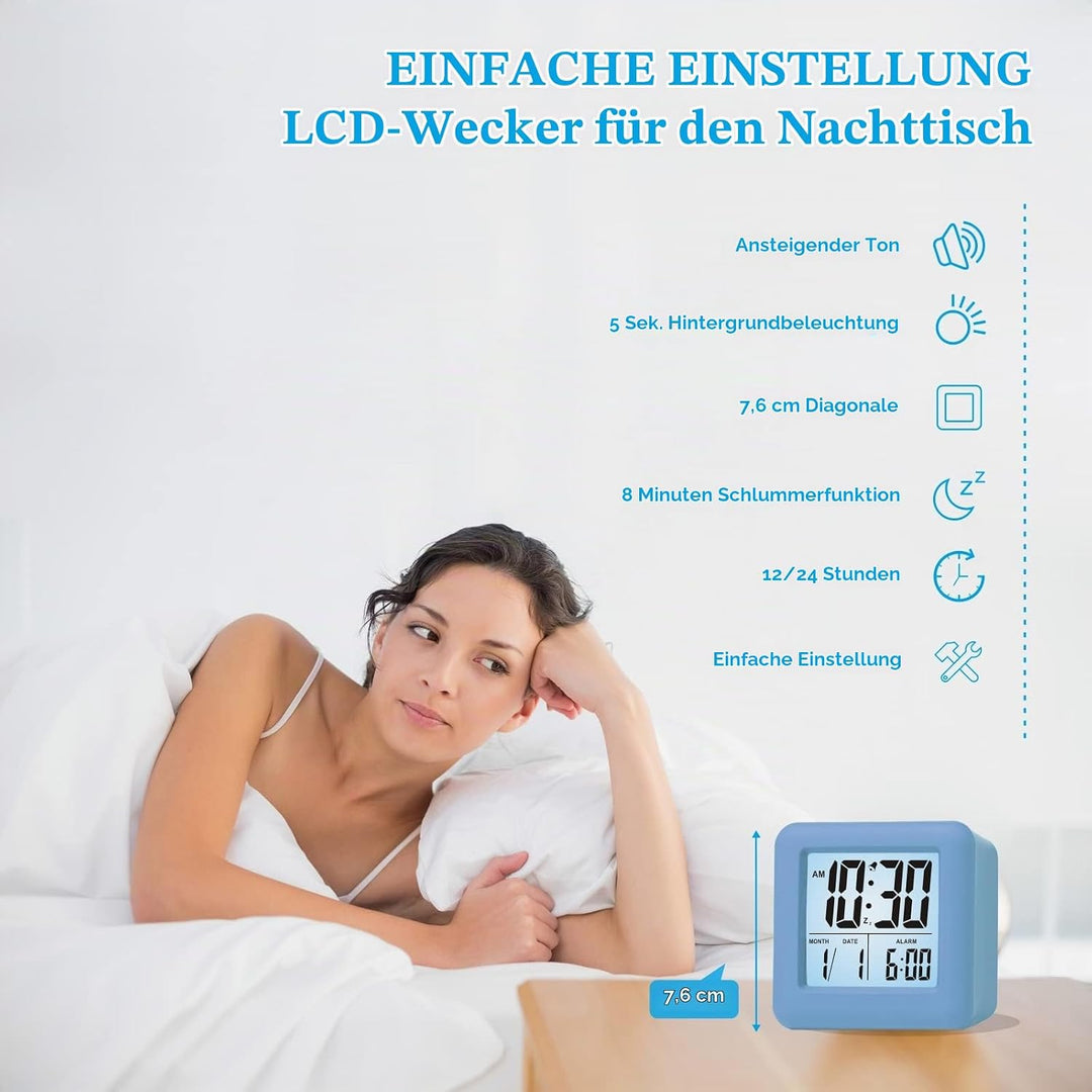 Plumeet Digitaler Reisewecker, Einfach Einzustellen, mit Schlummermodus, Weichem Nachtlicht, Grossem