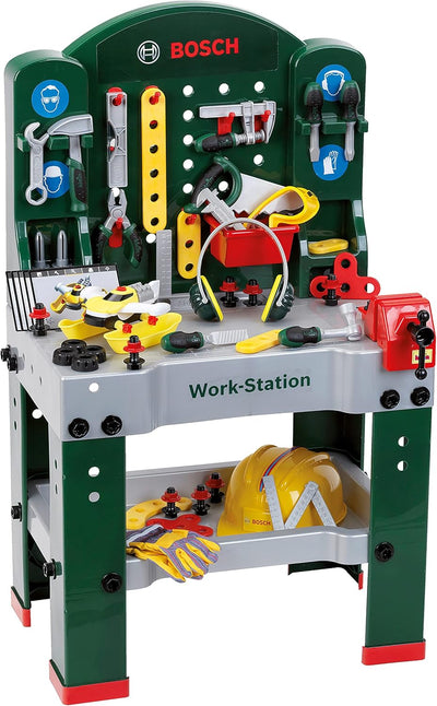 Theo Klein 8513 Bosch Work-Station I Werkbank mit Werkzeug, Montagefahrzeug und Zubehör I ab 3 Jahre