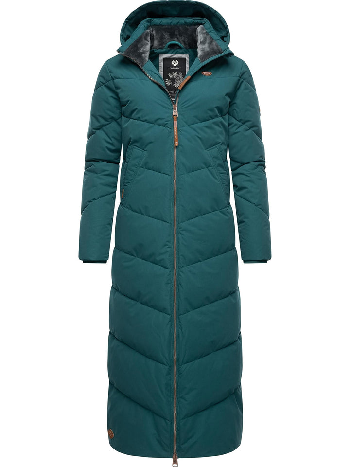 Ragwear Damen Wintermantel Warmer wasserdichter Steppmantel lang mit Abnehmbarer Kapuze Rebelka Extr