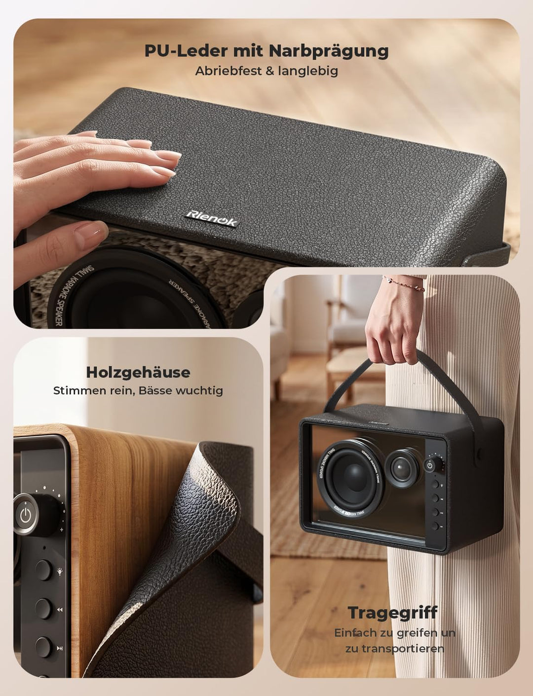 RIENOK Bluetooth-Lautsprecher, 40 W, leistungsstark, Autonomie, 15 H, RGB-Lichter, Bluetooth 5.3, St