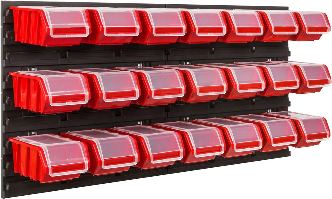Lagersystem Werkstattregal | 78 x 39 cm | 21 stck. Box | Wandregal mit Stapelboxen - Wandplatten Ext