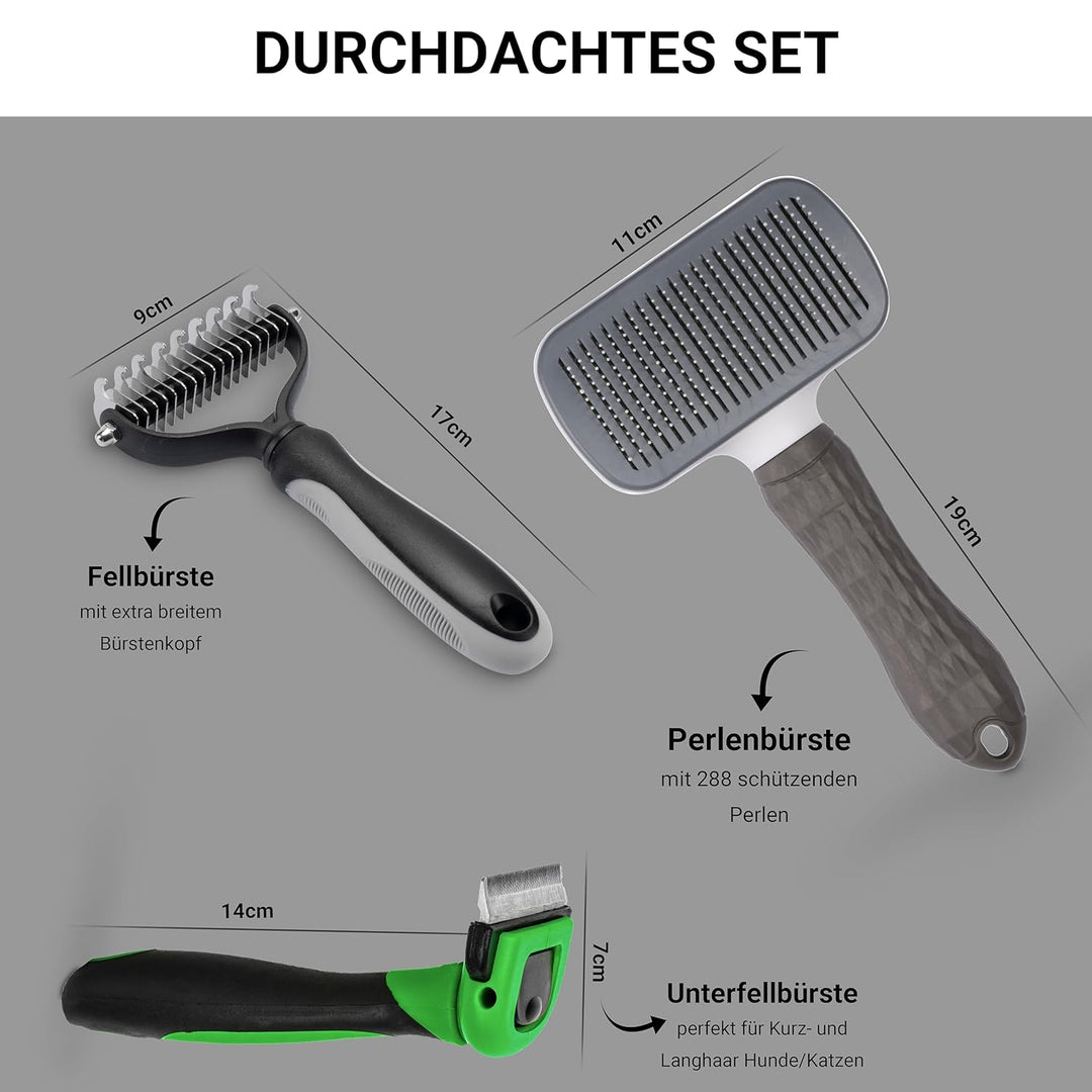 FinoPet 3er Set mit verschiedenen Hundebürsten/Katzenbürsten im Aktionsset, Langhaar Kurzhaar Unterw