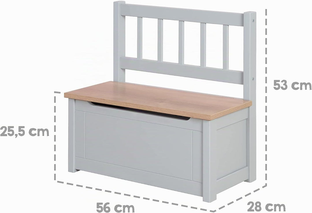 roba Kindertruhenbank Woody - Spielzeugtruhe in Holz Natur &amp; Taupe lackiert - Kinderbank mit Deckelb
