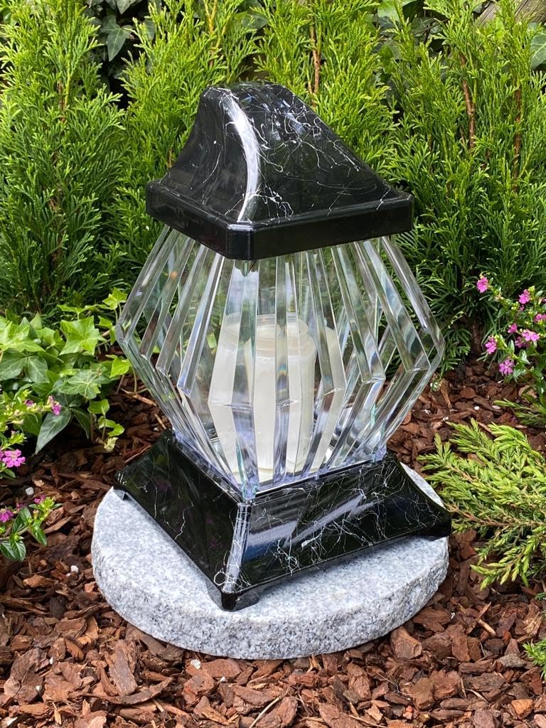 Grablampe Grablicht 3D Effekt Silber Marmor Handmade NEU Grablicht Grabkerze Grabdekoration Grabschm