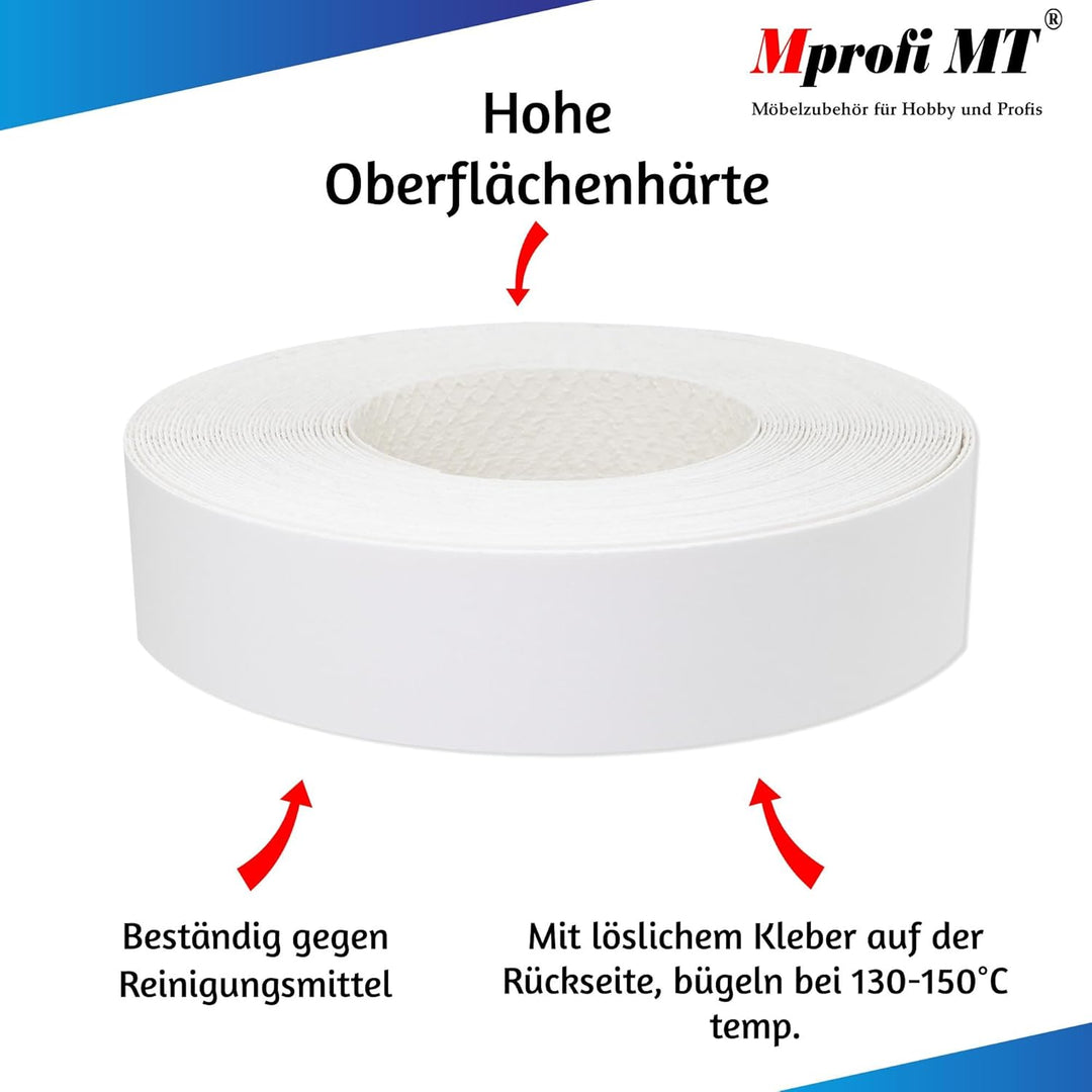 Mprofi MT® Kantenumleimer Weiss | 17 mm x 20 m | Melamin Kantenband | Bügelkantenumleimer für Regale