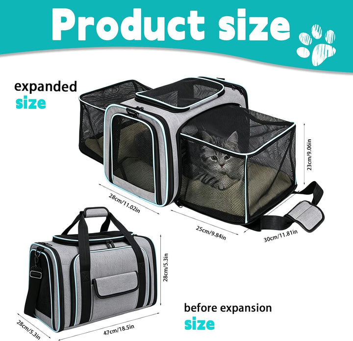 Transporttasche Erweiterbar, Faltbar Transportbox für Hunde Katzen, Katzentasche 47x28x28cm Hundetas
