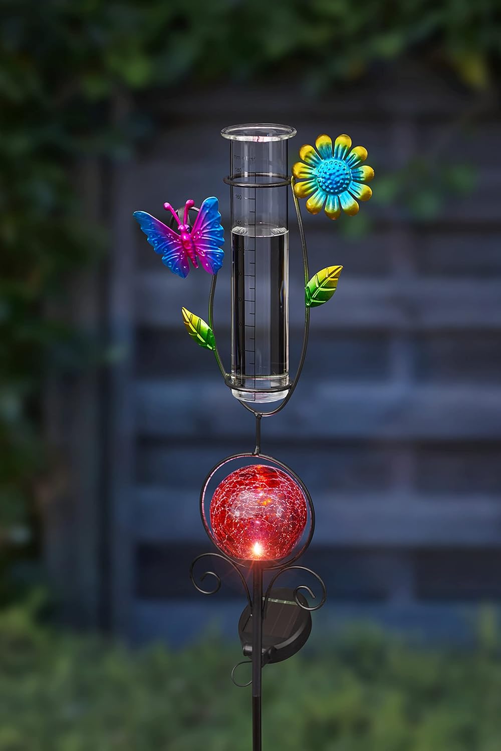 Bonetti Regenmesser mit LED Beleuchtung für den Garten, 2-in-1 Funktion, Metall-Erdspiess, farbige G