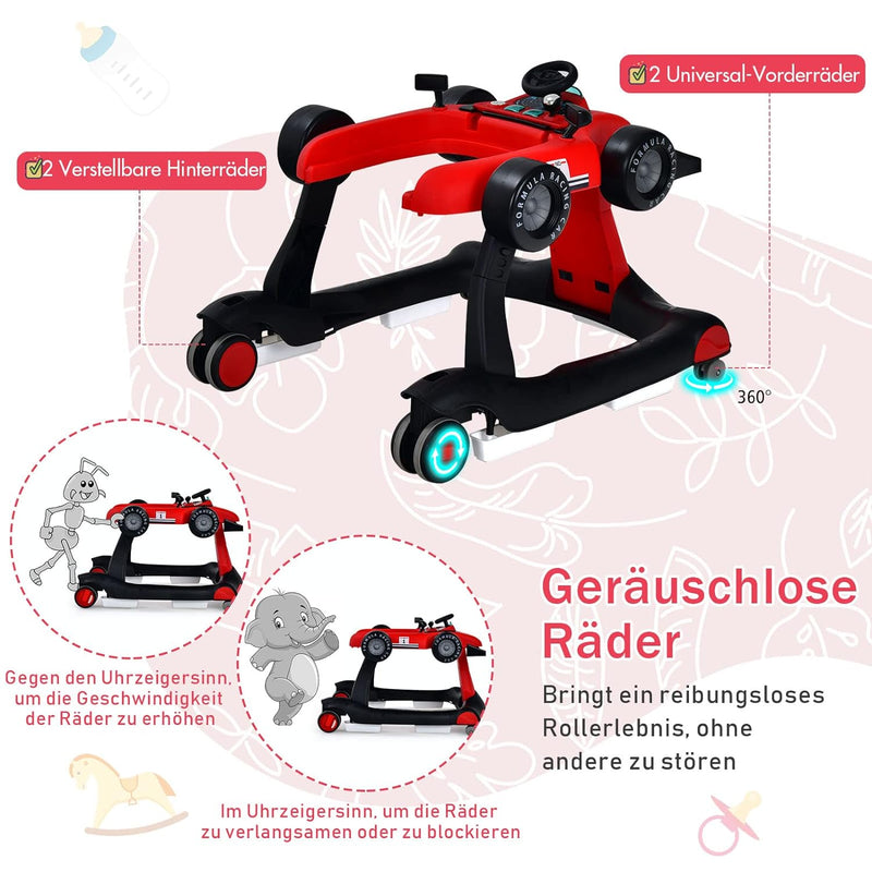 COSTWAY 4 in 1 Lauflernwagen mit einstellbarer Höhe & Geschwindigkeit, Lauflernhilfe Autoförmig mit