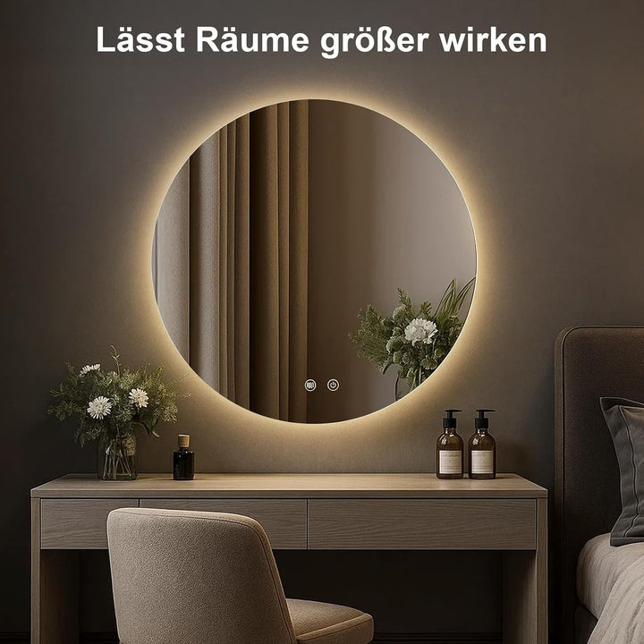 Trintion LED Spiegel Bad mit Beleuchtung 50 cm Rund – Touch-Schalter, Beschlagfrei, Dimmbar – Badezi