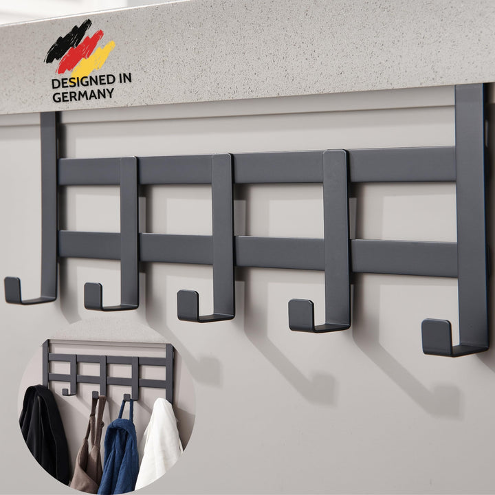 DEKAZIA® Türgarderobe Schwarz zum Einhängen - Bunte Türhakenleiste für Kinderzimmer, Garderobenhaken