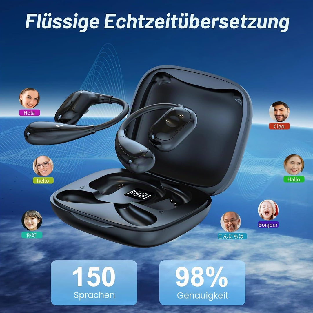 Qoosea KI Übersetzer Kopfhörer KI Kopfhörer mit Echtzeit Übersetzung &amp; 150 Sprachen 7 Modi Übersetzu