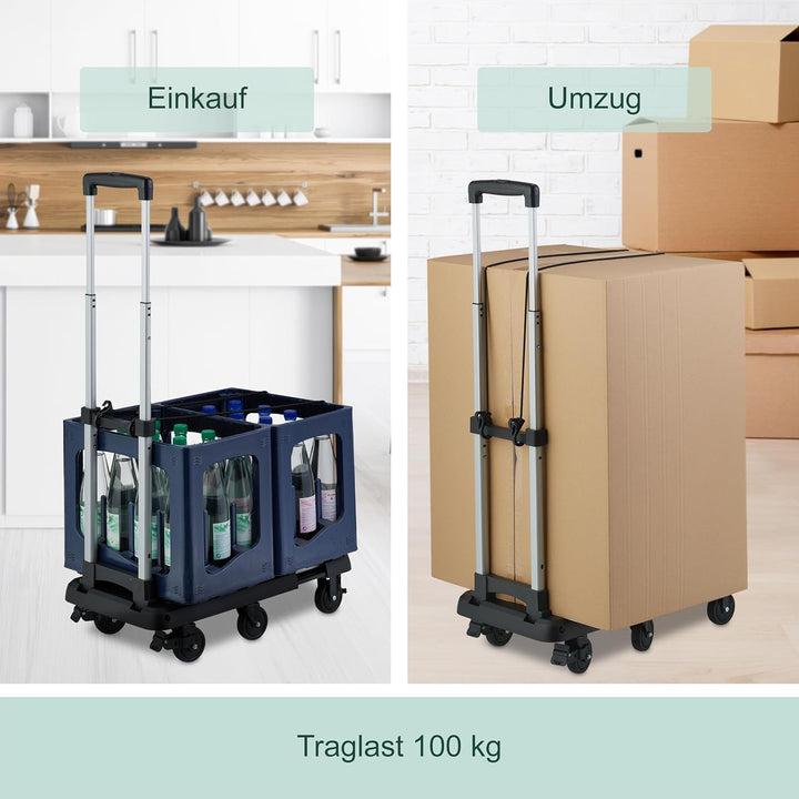 Relaxdays Transportwagen, klappbar, ausziehbar, Teleskopgriff, 4 Lenkrollen, 2 feststellbare Räder,