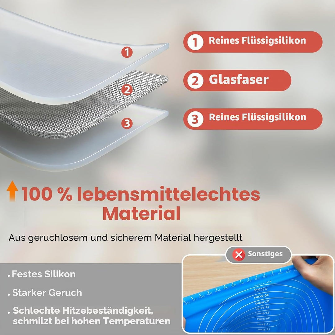 Lazymi Dick Backunterlage Silikon Gross 91 x 61 cm, Antihaft Backmatte rutschfeste Teigmatte Ausroll