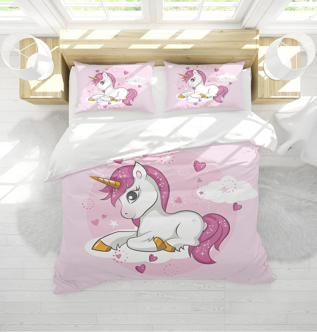 AVJWWD Einhorn Bettwäsche Set Kinder Mikrofaser Bettwäsche Cartoon Einhorn 3D Gedruckt Bettbezug 3 T