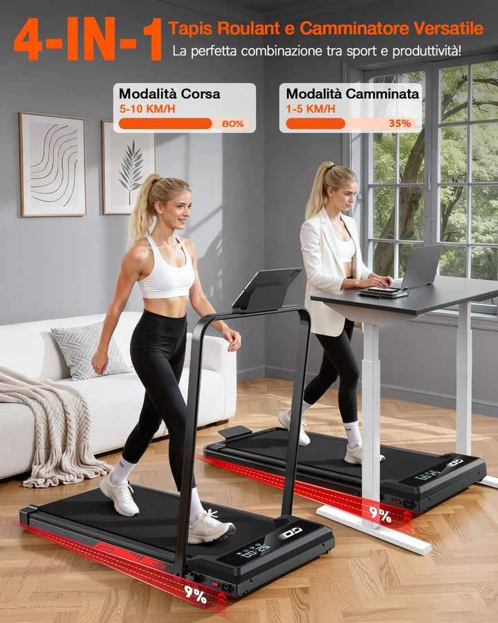 Walking Pad mit 9% Steigung, Laufband klappbar elektrisch für Zuhause und Büro, leiser bürstenloser