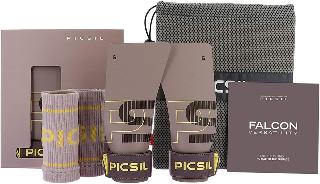 PICSIL Falcon Grips Set, Carbonfaser Grips für Chalk | Grips-Set mit Handgelenkbandagen und Tasche.
