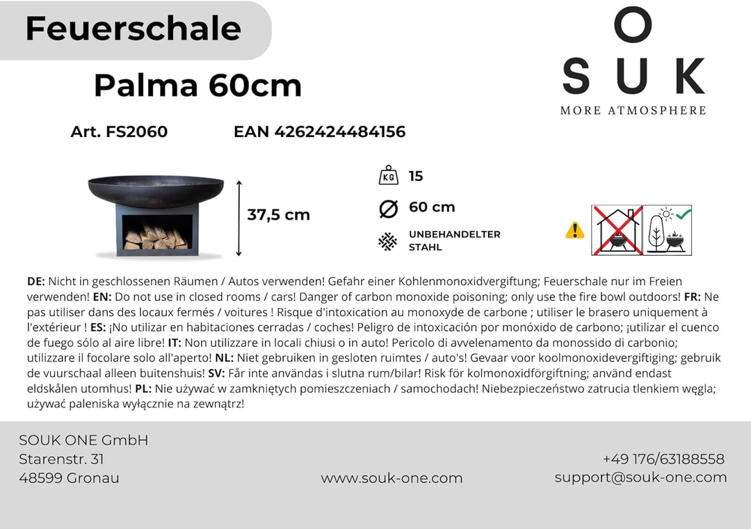 Feuerschalen Palma 60 cm, Feuerschale Feuerstelle für den Garten, Funkenschutz, Terrasse und Balkon,