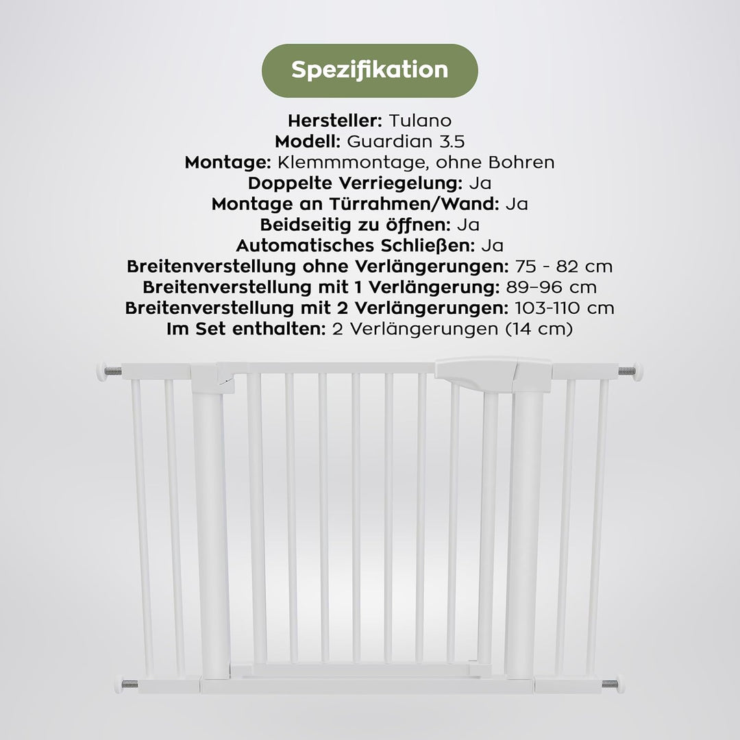 Tulano Guardian 3.5 Türschutzgitter ohne Bohren XXL - 75–110 cm breit | Treppenschutz für Kinder - A