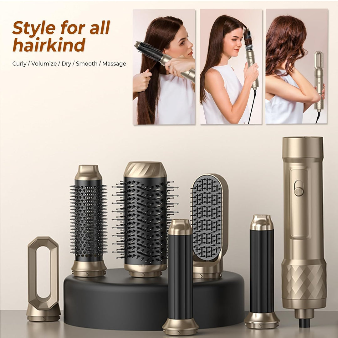 Airstyler Warmluftbürste Set für Alle Haartypen, Hair Styler set 6 in 1 mit Haartrockner Föhn,Luftst