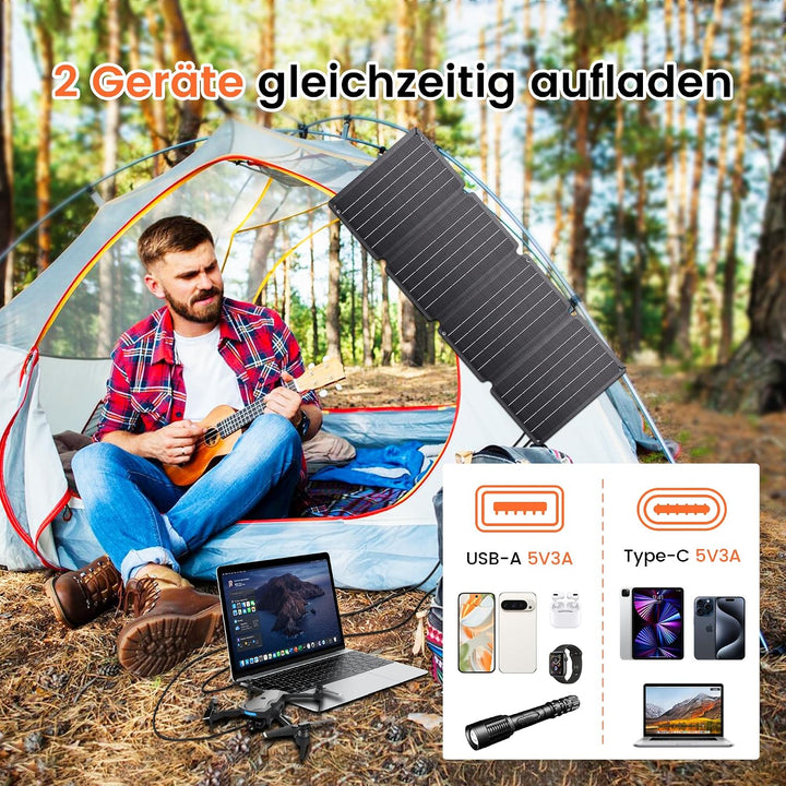 36W Solarladegerät, Solarpanel Faltbare 14V, Mini Solar Ladegerät mit 18W Schnelles Aufladen(1 USB +