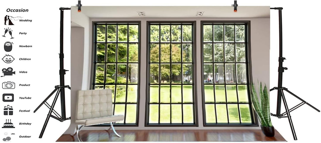 Renaiss 3x2m Moderne Villa Hintergrund Französisches Fenster Sofa Pflanze Fotografie Hintergrund Woh