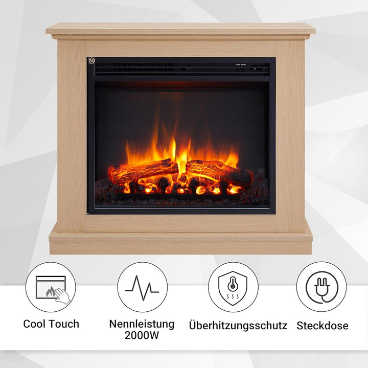 BALDERIA Phanos Elektrokamin - Elektrischer Standkamin mit Heizung 1000/2000 W, realistischer 3D-Fla
