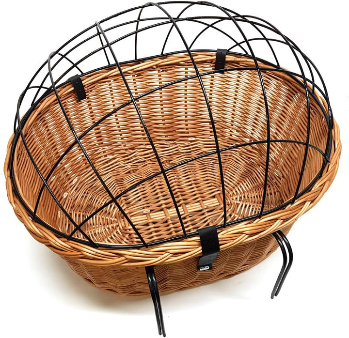 XXL Fahrradkorb Hundekorb für Lenker Weide oval mit Gitter 56 x 44 cm (N-S) + Kissen