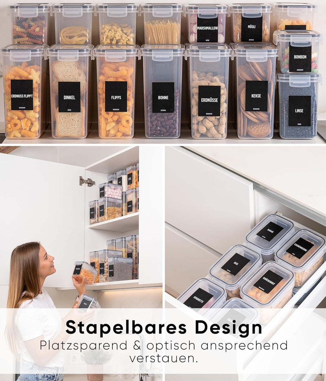 Deco haus Vorratsdosen mit Deckel 24 Set L - Aufbewahrungsbox Küche Luftdicht Vorratsbehälter - Fris