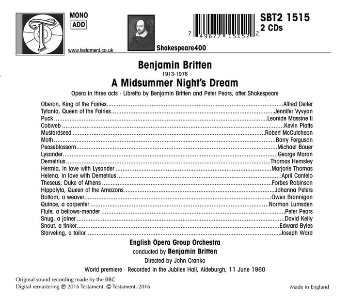 Britten: A Midsummer Night's Dream, Audio-CD