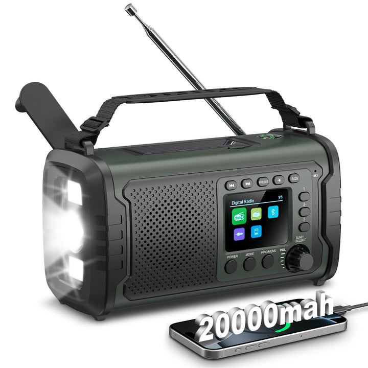 20000mAh DAB+/FM Notfallradio mit Powerbank – Tragbares Solar- & Kurbelradio mit Bluetooth 5.3, SOS,