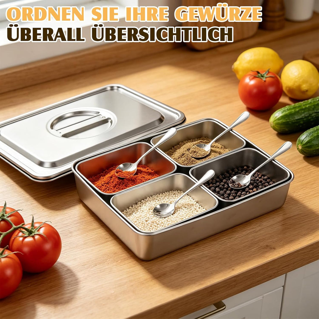 Zutatenbehälter 304 Edelstahl, Topping Station mit Deckel und Löffel, Pizza Zutatenbehälter, Masala