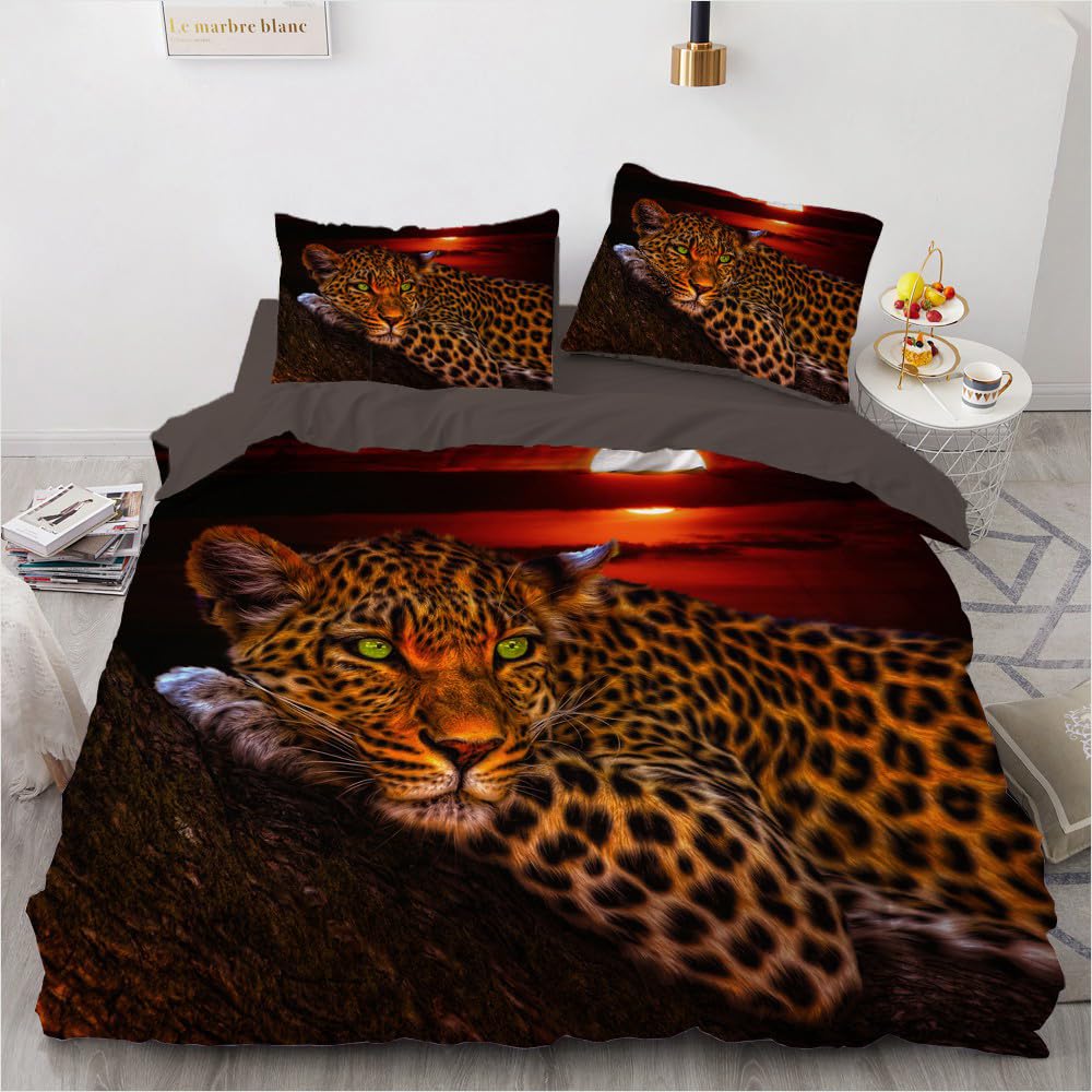 Leoparden Bettwäsche 135x200 Leopard Tiermotiv Gold Schwarz 3D Bettbezug Set Weich Flauschig Mikrofa