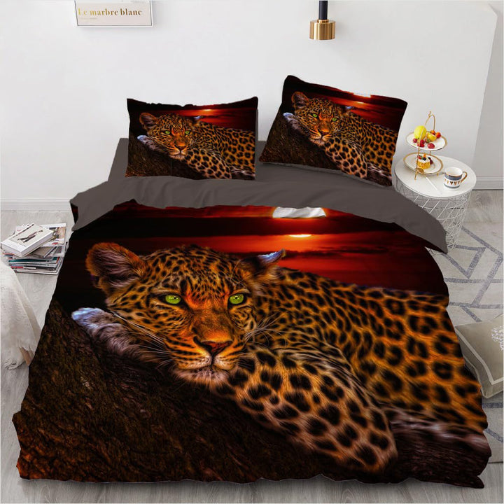 Leoparden Bettwäsche 135x200 Leopard Tiermotiv Gold Schwarz 3D Bettbezug Set Weich Flauschig Mikrofa