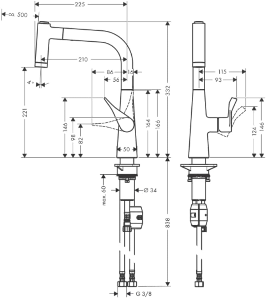 hansgrohe Metris Einhebel-Küchenarmatur, Komfort-Höhe 220 mm, Ausziehbrause, Chrom, Chrom