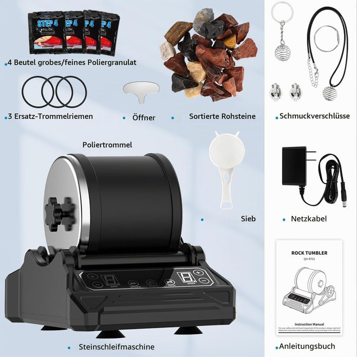 Rock Tumbler Kit Steintrommel Set, Steinschleifmaschine mit 9-Tage-Timer &amp; 9-Gang-Einstellungen, Kom