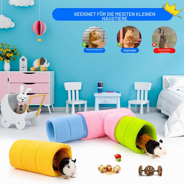 ONEJU Meerschweinchentunnel, Vier stapelbare Tunnel für Meerschweinchen, 1 rosa Meerschweinchen 3-We