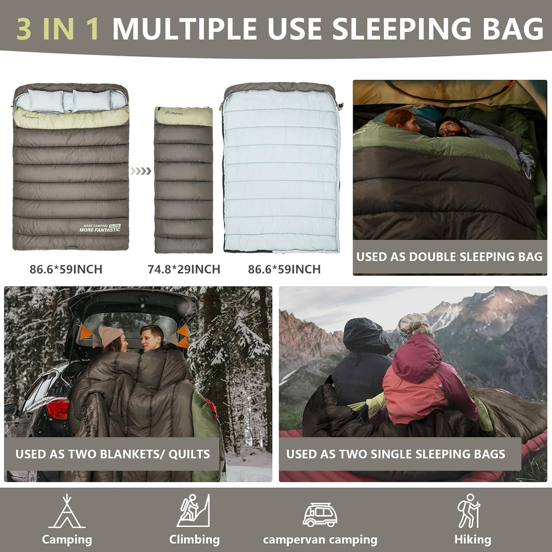 BISINNA Winter Doppelschlafsack für Erwachsene 2 Personen Outdoor Warmer Schlafsack 3 Jahreszeiten–