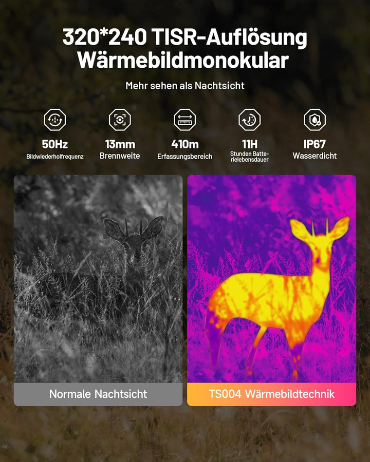 TOPDON TS004 Wärmebildkamera Jagd, 320x240 TISR IR-Auflösung 50Hz Wärmebild-Monokular, 13mm Objektiv