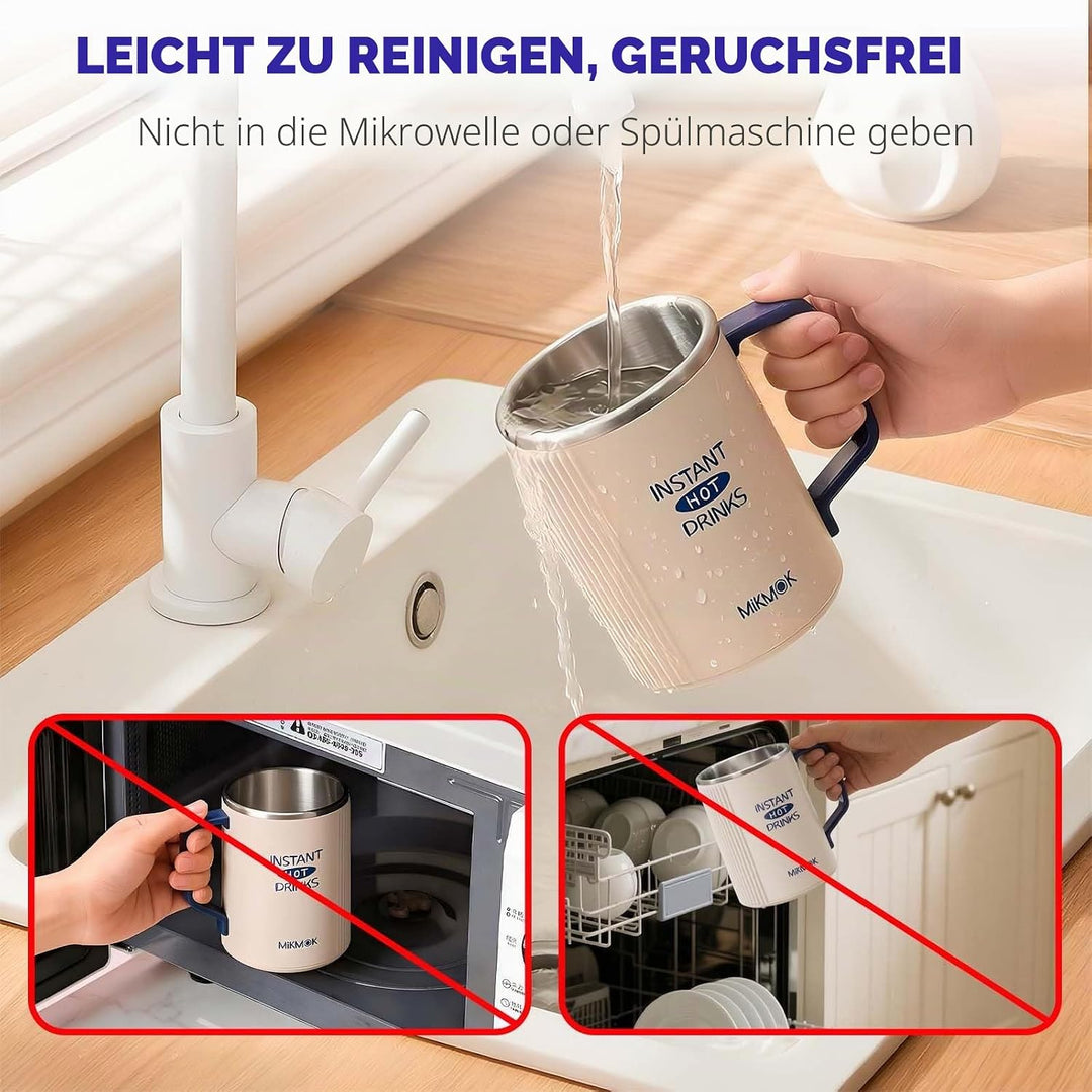 MIKMOK Elektrischer Tassen-Wasserkocher 400ml 300W Edelstahl 304 | Regelbare 40–100°C LED-Temp, Disp