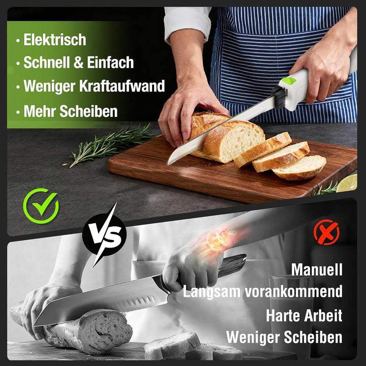 WORKPRO Elektromesser 8V, Kabelloses Küchenmesser mit 2 Edelstahlklingen, Elektrisches Messer mit Ga