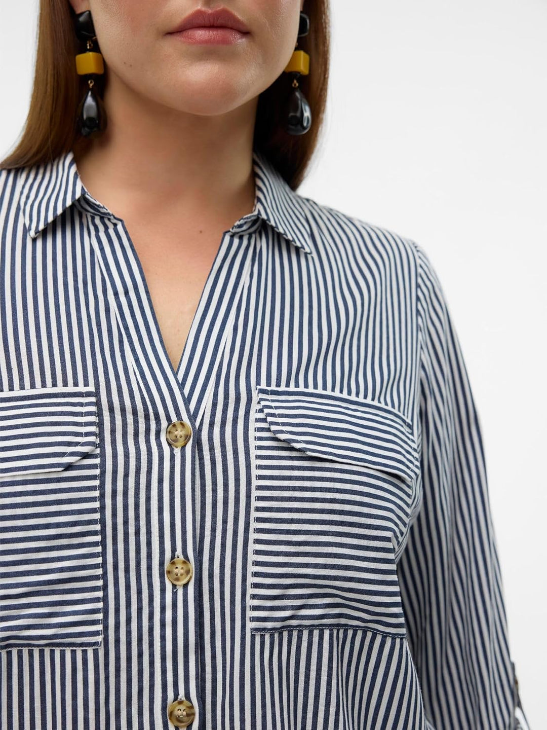 VERO MODA Female Hemd VMCBUMPY Hemd | Shirt 50 Grosse Grössen Snow White/Stripes:india Ink, 50 Gross